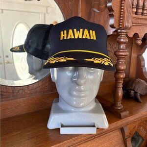 Retro Vintage Hawaii Black and Gold Embroidery Trucker SnapBack Hat Cap